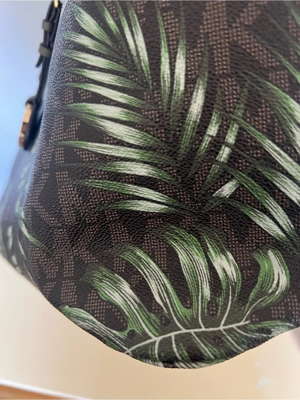 Michael Kors Green Palm-Print Tote with Gold Hardware
